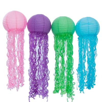 China Europe Birthday Party Decorations Mermaid Party Theme Park Decoration Paper DIY Products Jellyfish Lanterns for sale