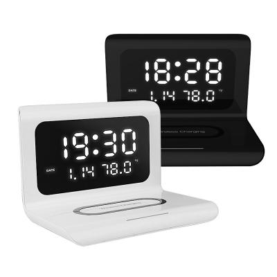 China Hot Selling Qi Wireless Charger Cell Phone 5W 7.5W 10W Fast Wireless Charging With LED Digital Alarm Clock for sale