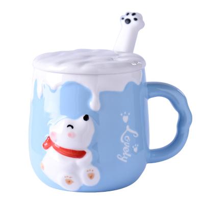 China Viable Nordic Color Bear Water Color Cartoon Hand Brand Water Cup Coffee Mug Ceramic Students Drink Water Mug for sale