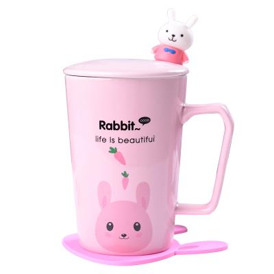 China Japan and South Korea Disposable Cute Cartoon Cup Student Drinkware Office Animal Ceramic Mug with Lid Spoon Printable Logo for sale