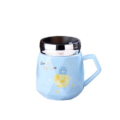 China Disposable Planet Ceramic Cup Cute Cartoon Bear Mirror Mug Students Drink Water Office Mug for sale