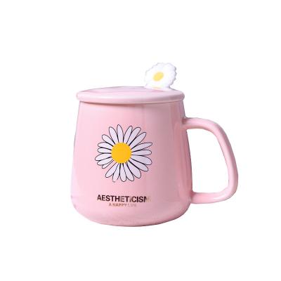 China Beautiful South Korea Cartoon Apan and Viable Fresh Ceramic Student Coffee Milk Cup Mark Water Cup Daisy Drink for sale