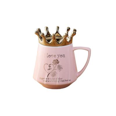 China Nordic Disposable Gold Plated Ceramic Luxury Style Couples Mug Couples Coffee Milk Drinking Cup Crown Logo Printable Logo for sale