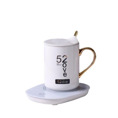 China 520 Viable Ceramic Mug Milk Heater With Lid Spoon Mug Thermos Gift Custom Ceramic Thermos Heater for sale