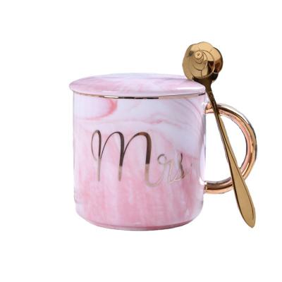 China Sustainable Nordic Luxury Marble Flamingo Ceramic Mug Gold Handle Mug High End Students Drink Water, Milk and Coffee Mug for sale