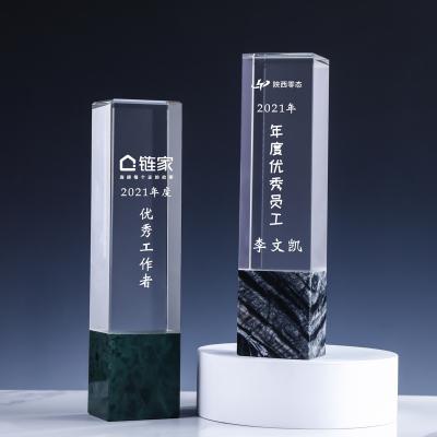 China Custom Europe Meeting Trophy Souvenir K9 Crystal Marble Base Material Creative Logo Crystal Trophy Double Color for sale