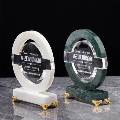 China Europe Customized K9 White Clear Glass Crystal Trophy Round Shape Award For Souvenir Gift for sale