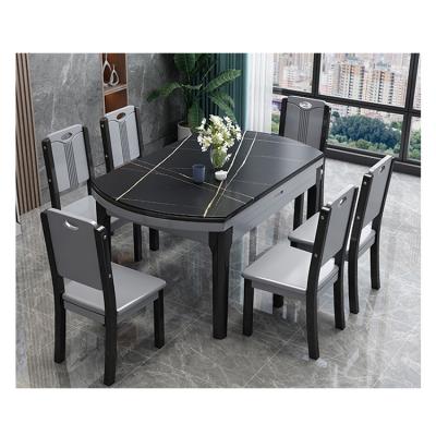 China (Other) K&B Luxury Adjustable Round Marble Extendable Dining Table Set With Solid Wood Frame And Six Chairs for sale