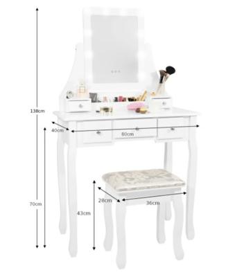 China K&B Adjustable Home MDF Vanity Table Makeup Table Modern Luxury White Mirrored Glass Set (Other) for sale