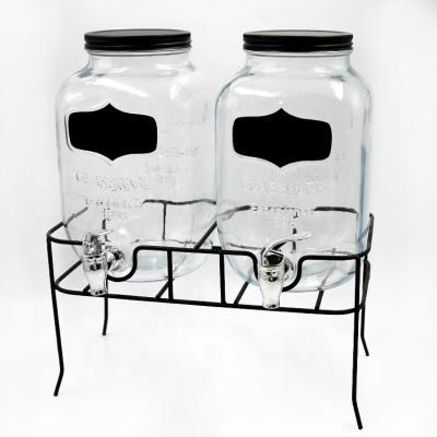 China Eco - Friendly 1gallon Double Glass Juice Dispenser With Metal Rack for sale