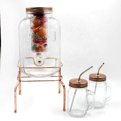 China Eco - Friendly 1gallon Wholesale Glass Drink Dispenser With Tap And Rose Gold Holder for sale