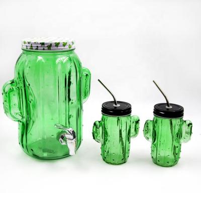 China Eco - Friendly 1.5gallon Cactus Glass Drink Dispenser With Tap for sale