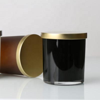 China Wholesale home decoration white black glass candle jar vessel with glod metal lid for sale