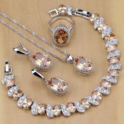 China TRENDY Oval Zircon Stones Classic White Gold Plated Jewelry Set With Bracelet For Women Ring Necklace Pendant Earrings for sale