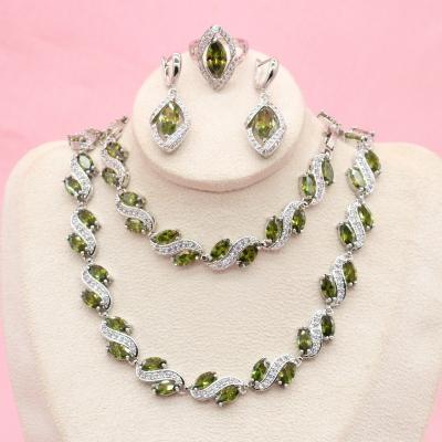 China CLASSIC Luxury Green Peridot Wedding Necklace Sets Silver Color Jewelry For Women Earrings Ring Bracelet Gift Box for sale