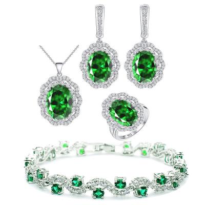 China Emerald Silver Bridal Jewelry Sets green for women earrings/CLASSIC pendant/necklace/ring/bracelet for sale