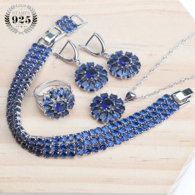 China FASHIONABLE Accessories Women Silver Wedding Blue Stones Bridal Jewelry Sets With Bracelet And Ring Sets for sale