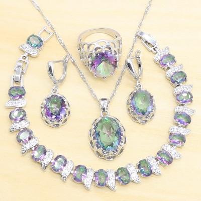 China 925 CLASSIC Mysterious Silver Jewelry Sets For Women Multicolor Crystal Stones Ring Earrings Pendant Necklace Bracelet Wedding Gift for sale