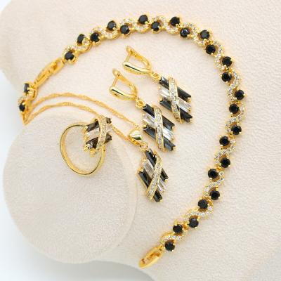 China TRENDY Gold Color Jewelry Set For Women Black White Necklace Ring Birthday Gift Pendant Earrings Zircon Bracelet for sale