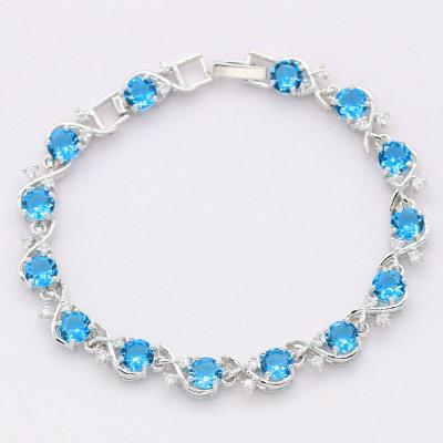 China TRENDY White Gold Women Plated Bracelet With Blue White Stones Fashion Jewelry Gift for sale