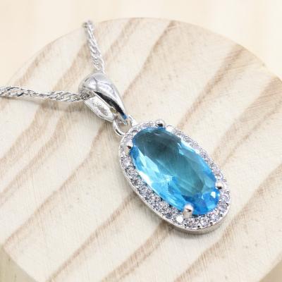 China CLASSIC White Gold Plated Necklace Pendant For Women Blue Green Light Blue Stones Jewelry for sale