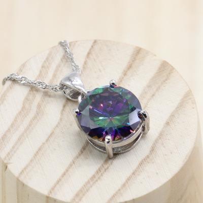 China Rainbow TRENDY Round Zircon Pendant Necklace Charm For Women White Gold Plated Female Jewelry Gift for sale