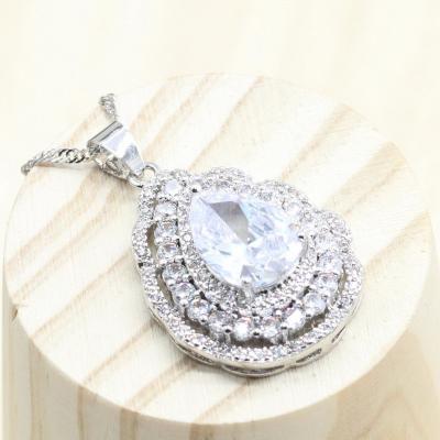 China CLASSIC Blue Stones Necklace White Zircon Drop Water Pendant Charm For Women White Gold Plated Female Jewelry for sale