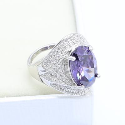 China CLASSIC Purple Amethyst Stones Silver Color Ring For Women White Gold Plated Female Jewelry Birthday Gift for sale