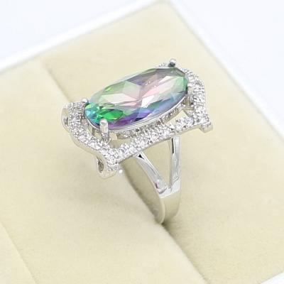 China New Design CLASSIC Rainbow Stones Ring For Women White Gold Plated Female Jewelry Gift for sale