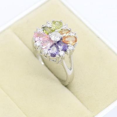 China TRENDY Multi Color Zircon Stones Silver Ring For Women White Gold Plated Female Jewelry Gift for sale