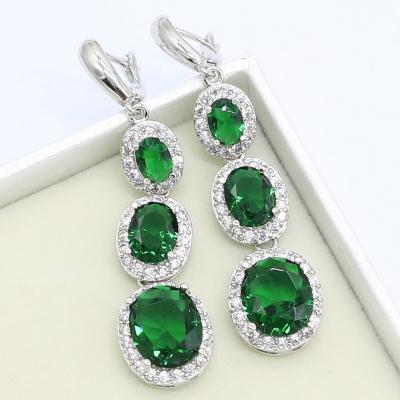 China TRENDY white gold plated long earrings with green blue stones wholesale jewelry for women wedding party for sale