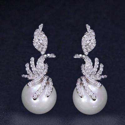 China TRENDY White Pearl Stud Earrings For Women Wedding Party Wholesale Silver Jewelry for sale