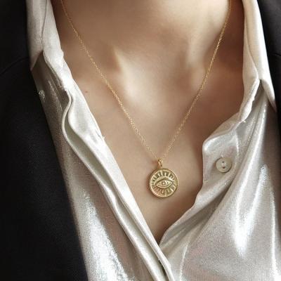 China CLASSIC 925 Sterling Silver Antique Queen's Eye Coin Shaped Necklace 18k Gold Plated Evileye Pendant Jewelry for sale