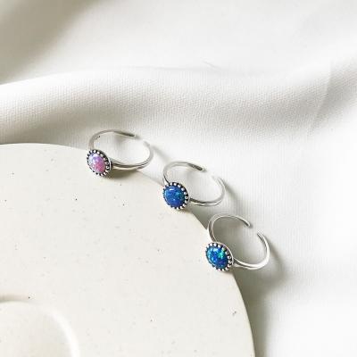 China TRENDY Women's 925 Silver Jewelry Fashion Adjustable Rose and Blue Opal Ring for sale