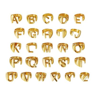 China FASHIONABLE Popular Design Brass Gold Plated 26 Letter Opening Ring Women's Adjustable Letter Ring for sale