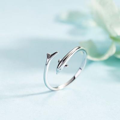 China TRENDY Trendy Lover Jewelry 925 Sterling Silver Dolphin Fin Adjustable Ring For Women for sale