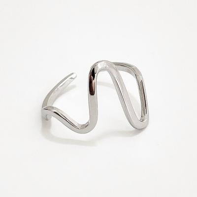 China 925 Sterling Silver FASHIONABLE NS Irregularity Wave Open Adjustable Minimalist Rings For Women for sale