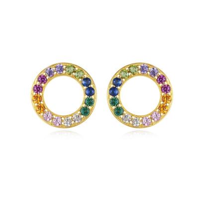 China 2022 Trendy Fashion Rainbow Zircon CZ Gold Plated Hoop Earrings Stud 925 Silver For Women for sale