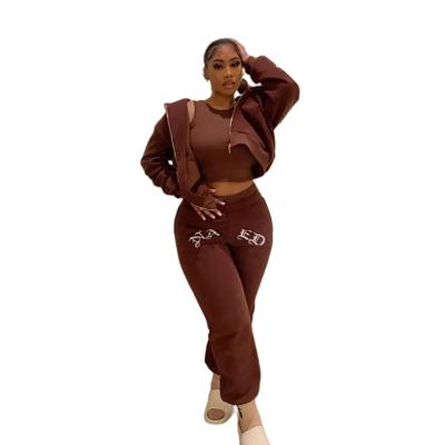 China Winter Breathable 2 Piece Embroidery Sweatpants Long Sleeve Hoodie Two Piece Pants Set For Women for sale