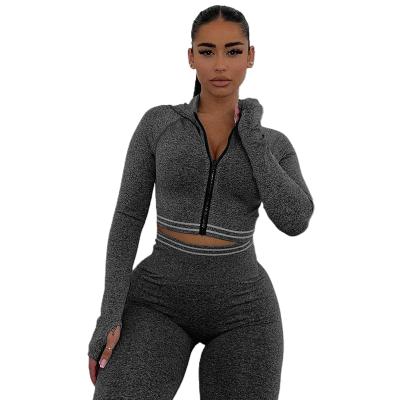 China Breathable Sweatpants And Hoodie Autumn Winter Women Sweatsuit Gray Simple Stocking Two Piece Sets for sale