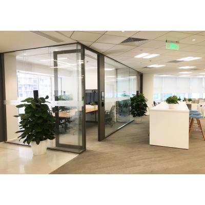 China Modern No MOQ Large Double Glass Sliding Door Aluminum Office Glass Partition Half For Meeting Room for sale