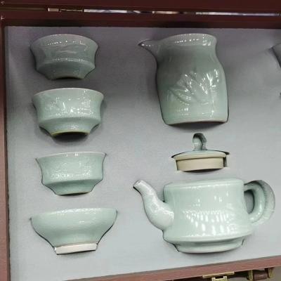 China Sustainable Creative Relief Ceramic Tea Set Classic Green Tea Set Suitable for Indoor and Outdoor Pastoral Style Tea Set for sale