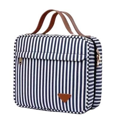 China Fashion Travel Toiletry Bags Pouch Wholesale Waterproof Canvas Cosmetic Make Up Bag Stripe Print Wash Organizer Bag for sale