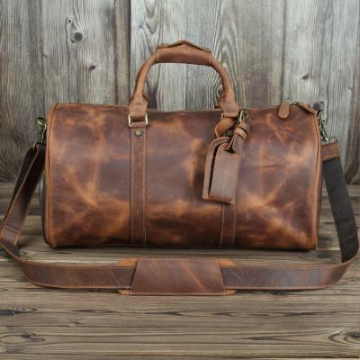 China Travel Bag Business Duffle Bag Crazy Horse Vintage Leather Mens Travel Duffle Luggage Bag With Shoes Compartment Bag for sale