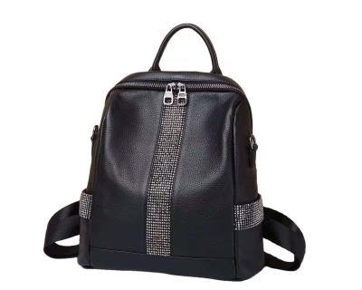 China Guangzhou fashion women large capacity daily used genuine leather backpack multifunctional backpack lady bags with rhinestone for sale