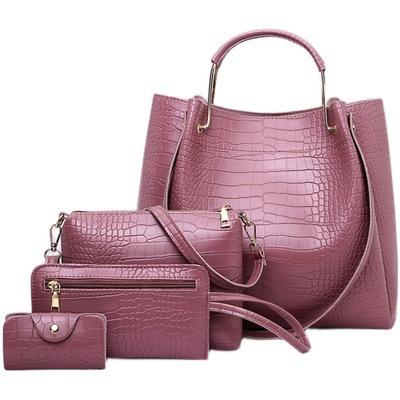 China 2021 Hot Sale Lady Crocodile PU Ladies 4pcs Bags Purse Set Purse Leather Handbag for sale