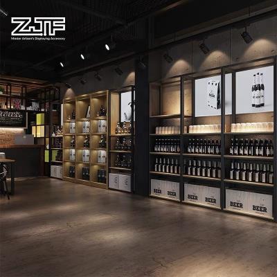 China Customizable 3D Customer Single Sided Case Tier Wooden Cabinet Wine Shelves Liquor Wine Bottle Product Commercial Goods The 2 Showcase Rack for sale