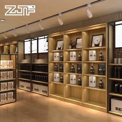 China Customizable 3D Customer Single Sided Case Tier Wooden Cabinet Wine Shelves Liquor Wine Bottle Product Commercial Goods The 2 Showcase Rack for sale