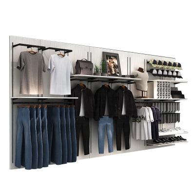 China Eco-friendly Wooden Wall Mounted Clothes Trouser Scarf Retail Store Garment Clothing Shelves Display Racks for sale