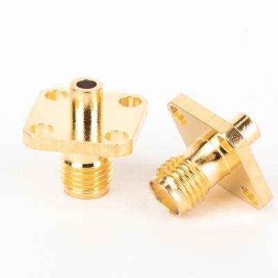 China Brass SMA Female Connector With Clamp SMA Female Coaxial Connector Hole End 4 Solder For Cable for sale